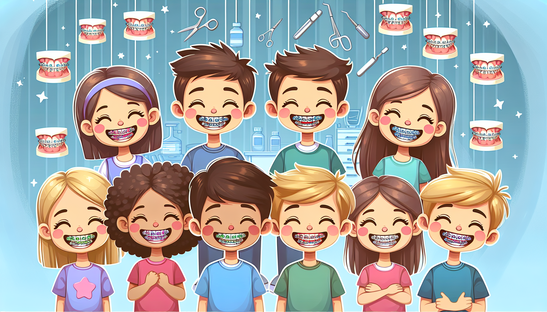 Illustration of children wearing braces