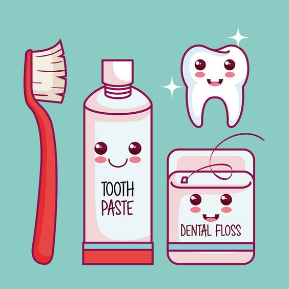 Kawaii healthy tooth and dental kit over teal background vector illustration - Dentalspa Geelong